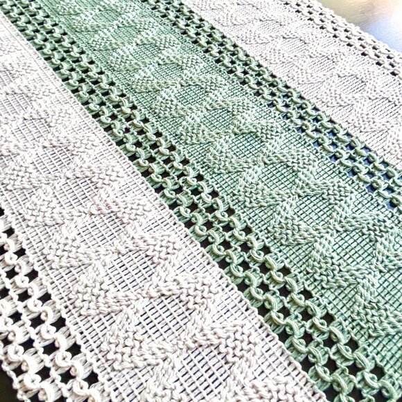 2 Styles Farmhouse Cottage Sage Green Beige Blue Woven Tasseled 72" Table Runner - Picture 6 of 10